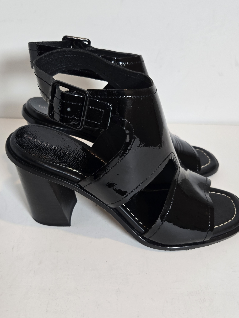 Donald J. Pliner Black Patent Leather Cutout Block Heel Sandals